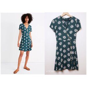 Women's MADEWELL Viscose Dress 00(XS) Mini Green Floral Wrap Short Sleeve Casual